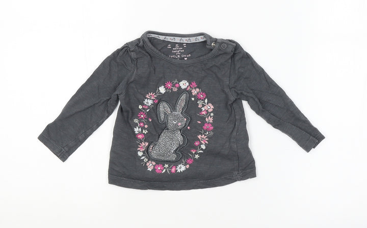 F&F Baby Grey Floral Basic T-Shirt Size 6-9 Months