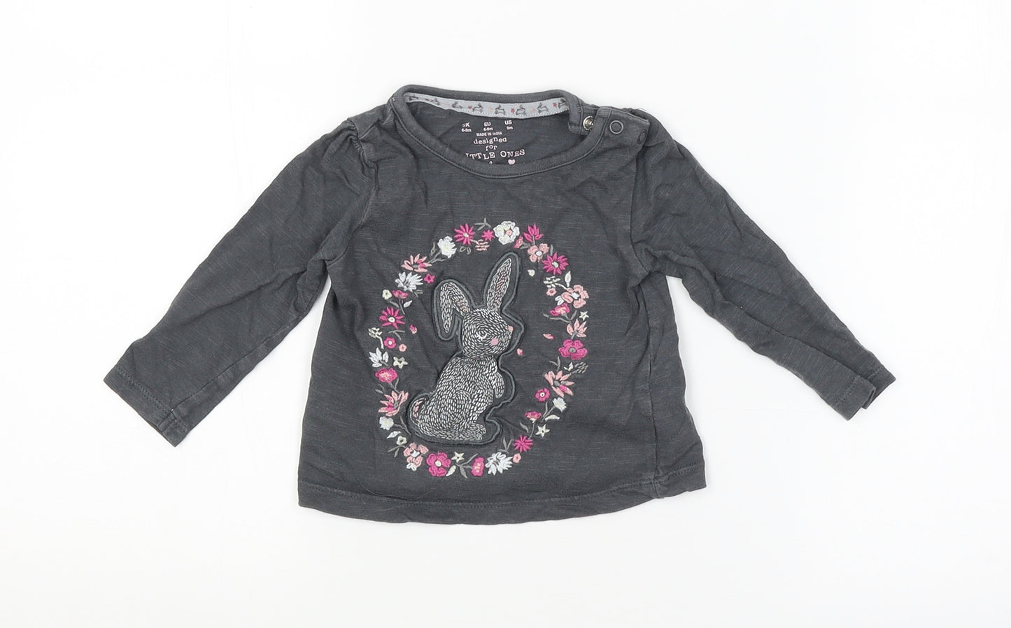 F&F Baby Grey Floral  Basic T-Shirt Size 6-9 Months