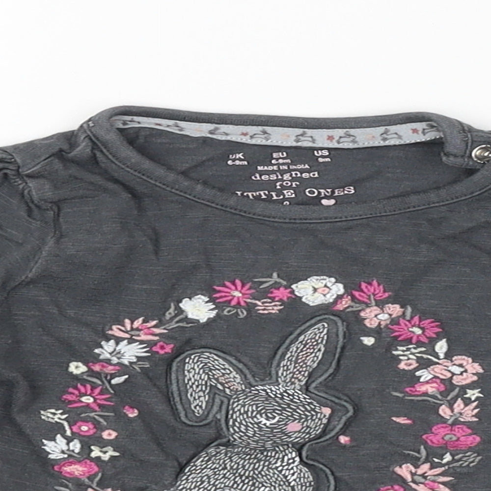 F&F Baby Grey Floral  Basic T-Shirt Size 6-9 Months