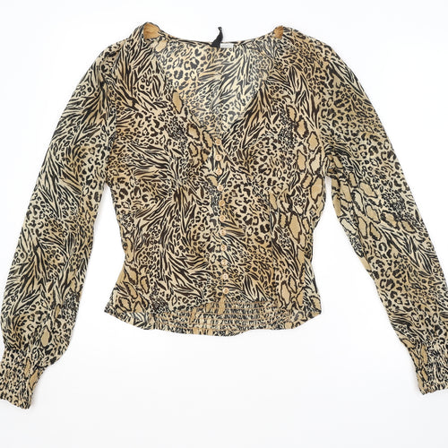 H&M Womens Brown Animal Print  Basic Button-Up Size 10