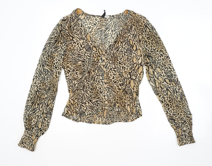 H&M Womens Brown Animal Print  Basic Button-Up Size 10
