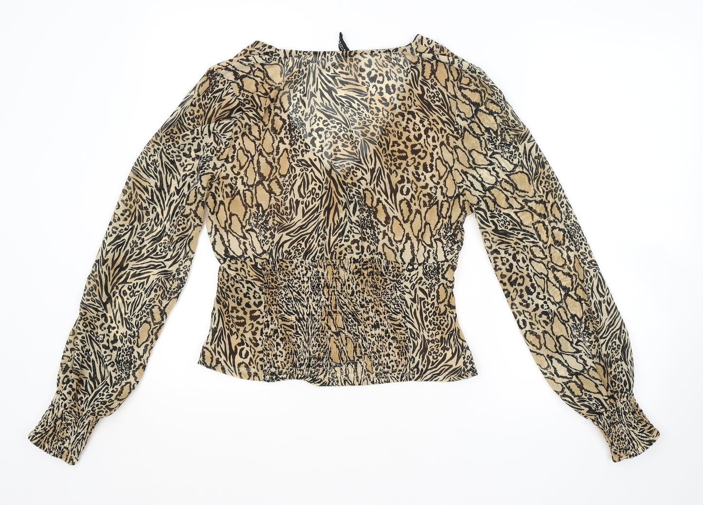 H&M Womens Brown Animal Print  Basic Button-Up Size 10