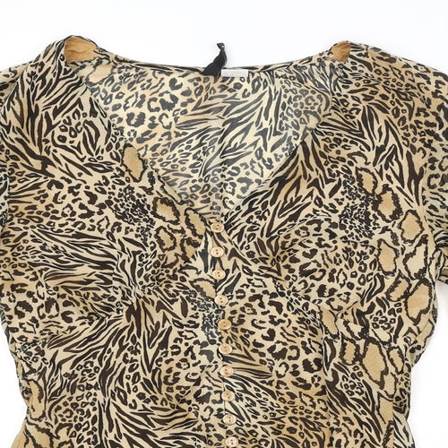 H&M Womens Brown Animal Print  Basic Button-Up Size 10