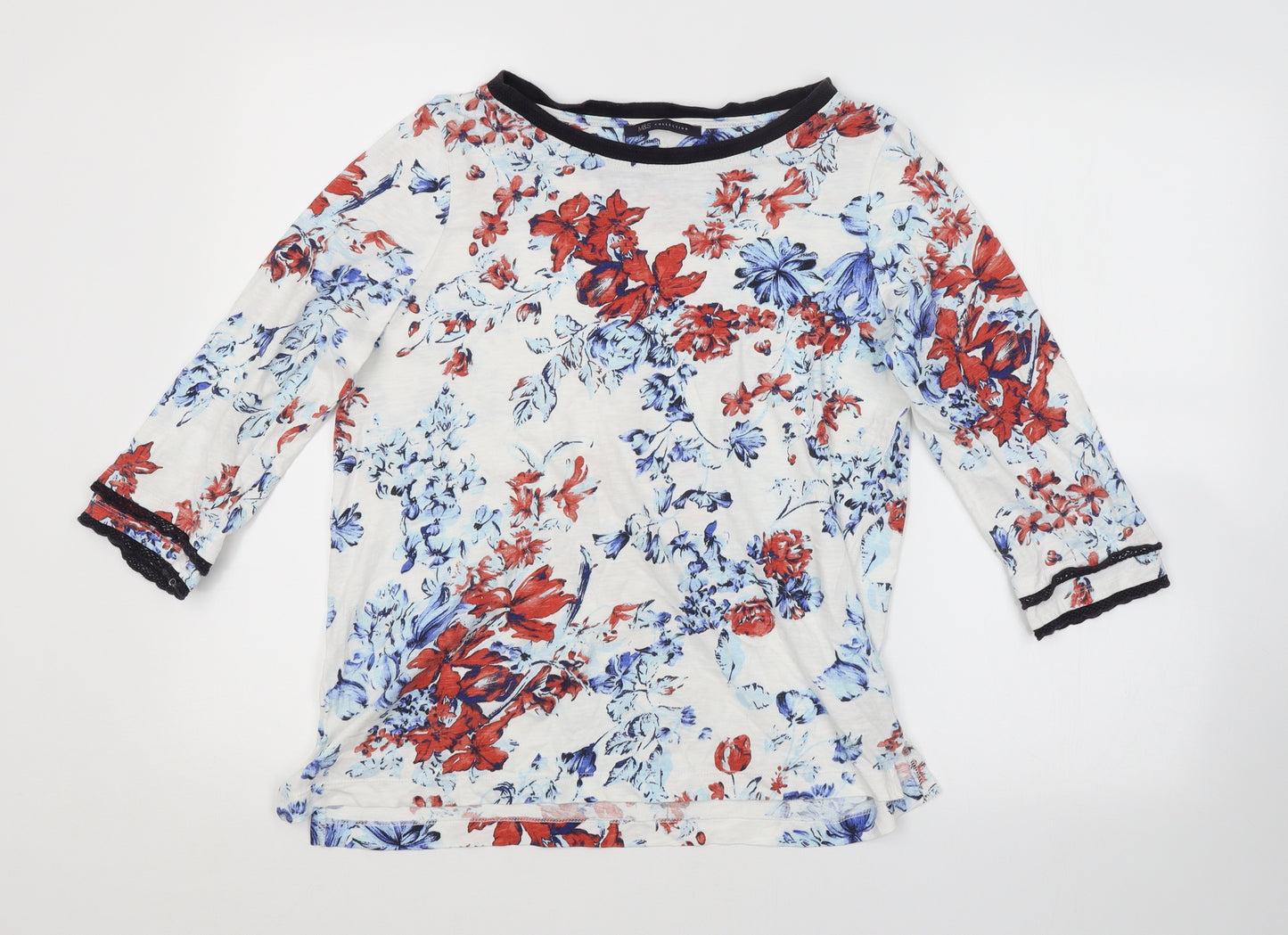 M&S Womens White Floral  Basic T-Shirt Size 12