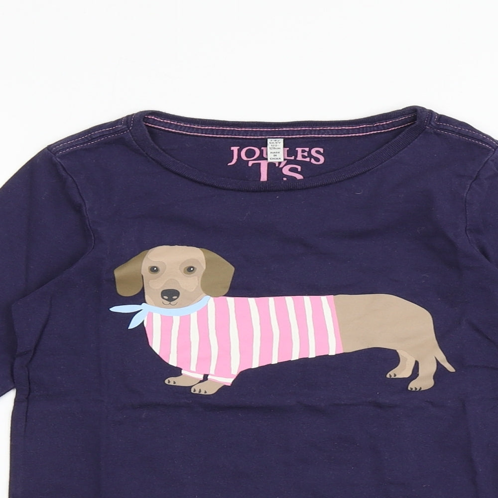 Joules Girls Blue   Basic T-Shirt Size 7-8 Years  - Dog print
