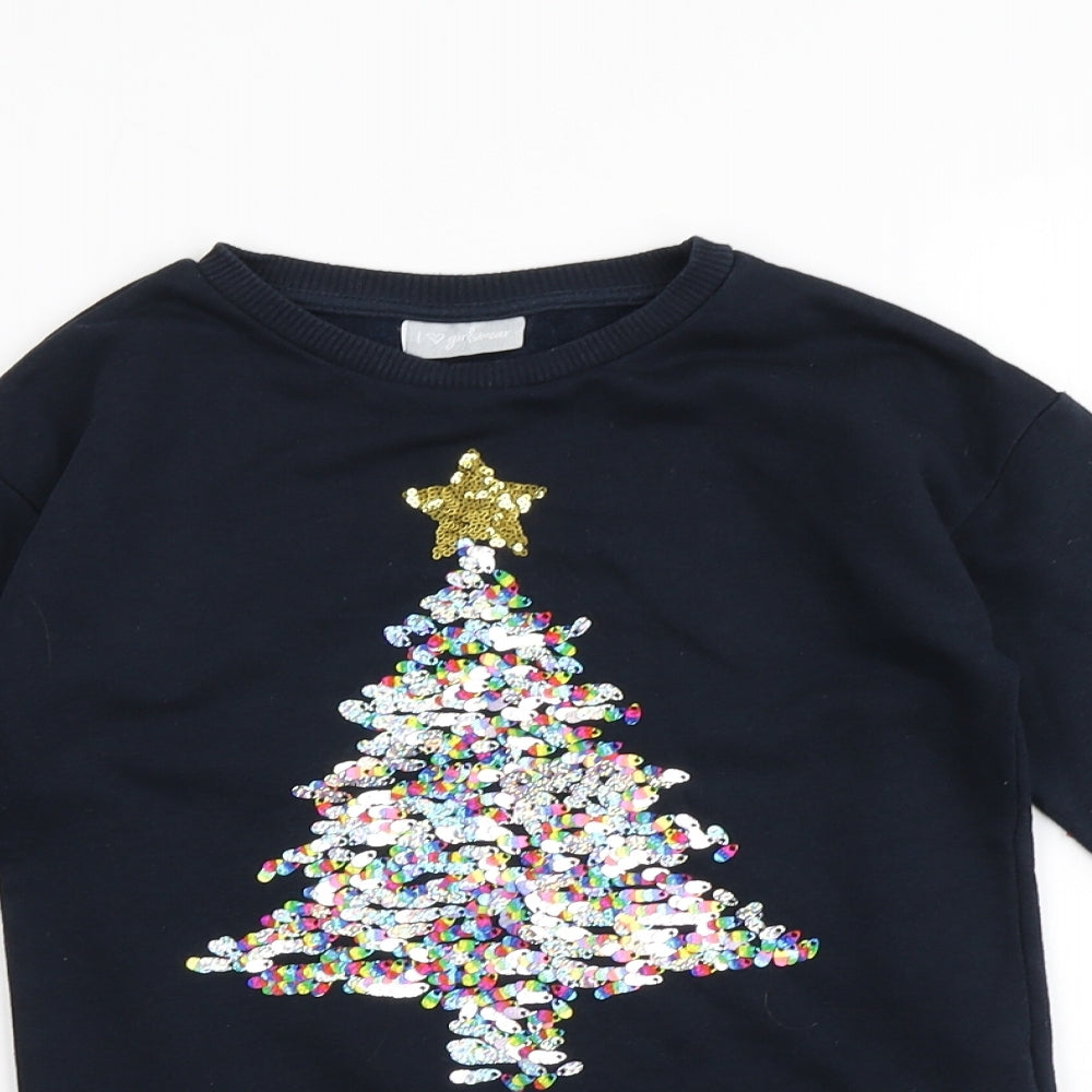Matalan Girls Blue   Pullover Jumper Size 8 Years  - Christmas tree
