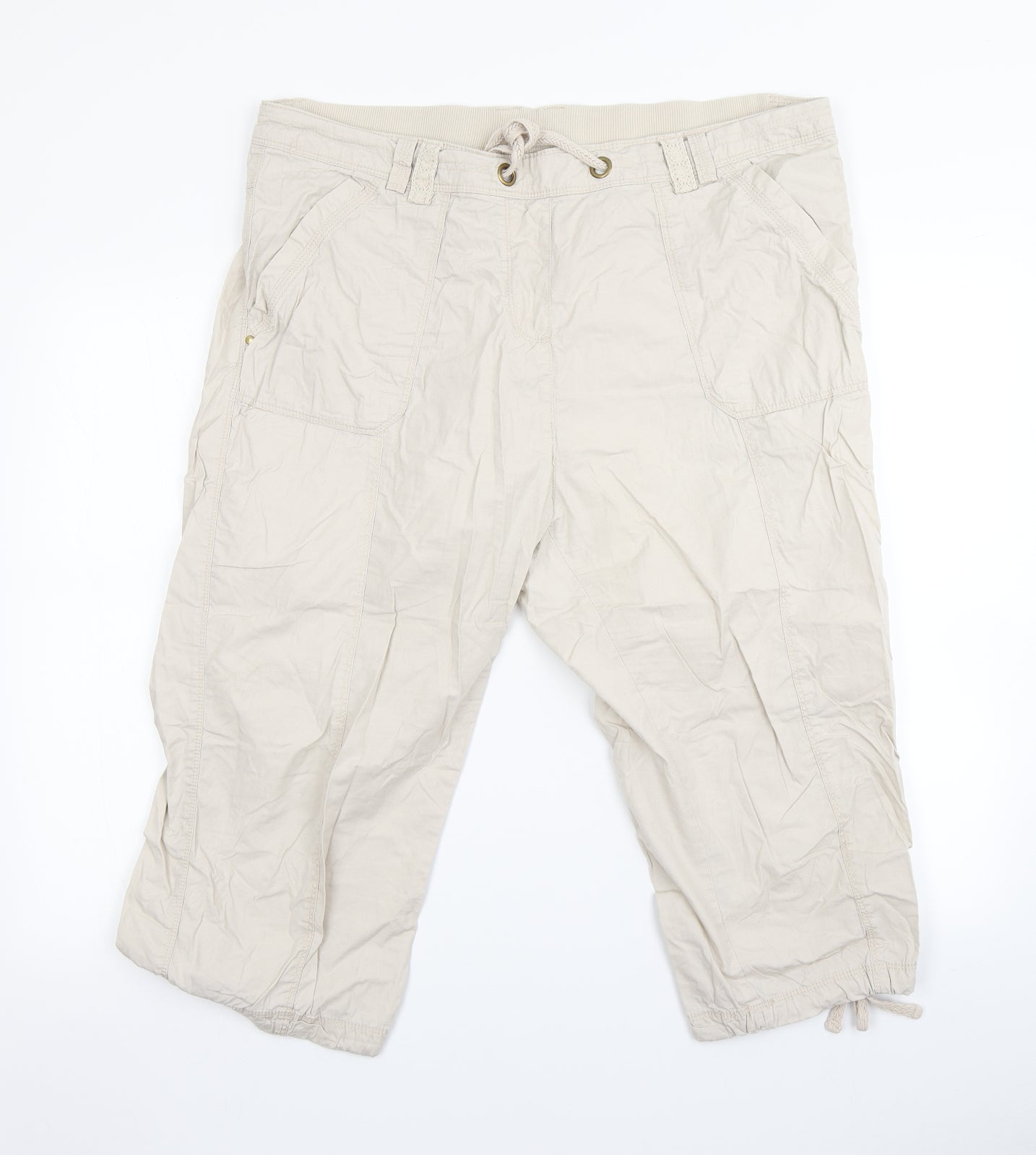 Peacocks Womens Beige   Cropped Trousers Size 18 L23 in