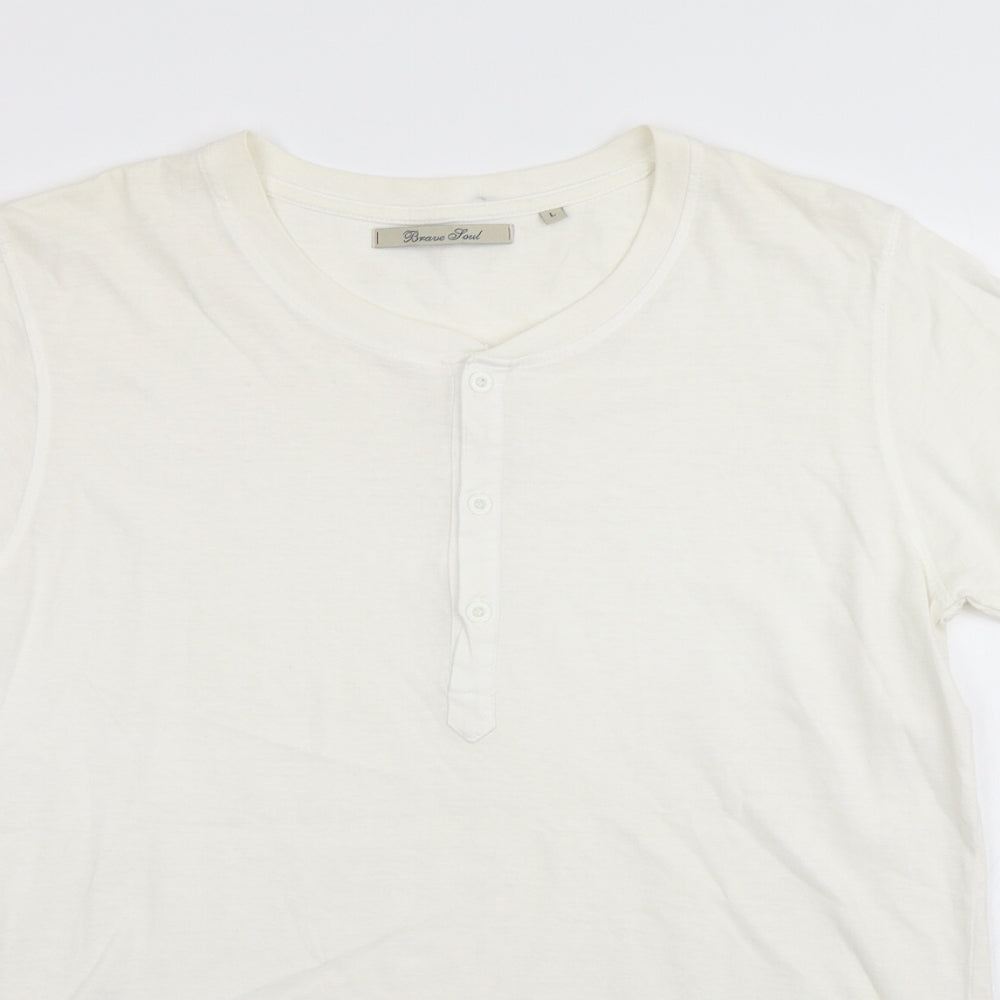 Brave Soul Mens White    T-Shirt Size L