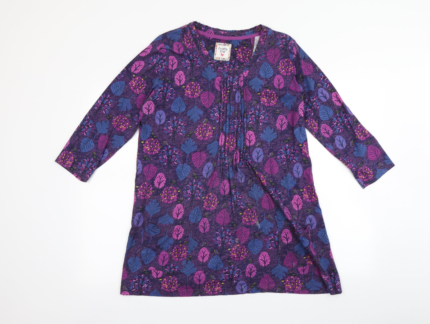 EWM Womens Purple   Basic T-Shirt Size M  - Leaf print