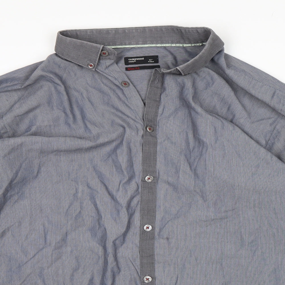Cedar Wood State Mens Grey Pinstripe   Dress Shirt Size 17