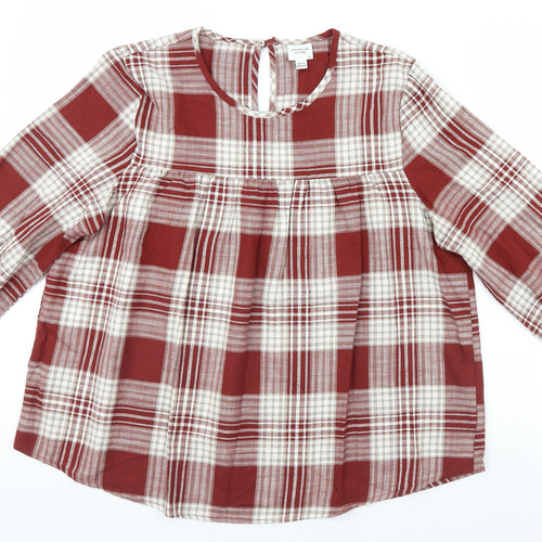 Preworn Womens Brown Plaid  Basic Blouse Size 8