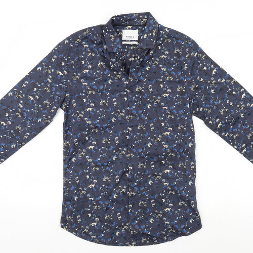 NINES Collection Womens Blue Floral  Basic Button-Up Size S