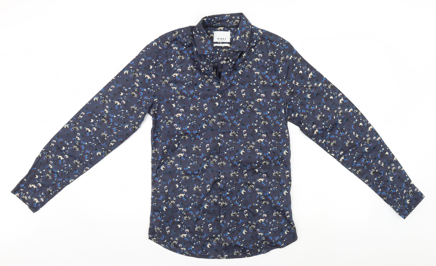 NINES Collection Womens Blue Floral  Basic Button-Up Size S