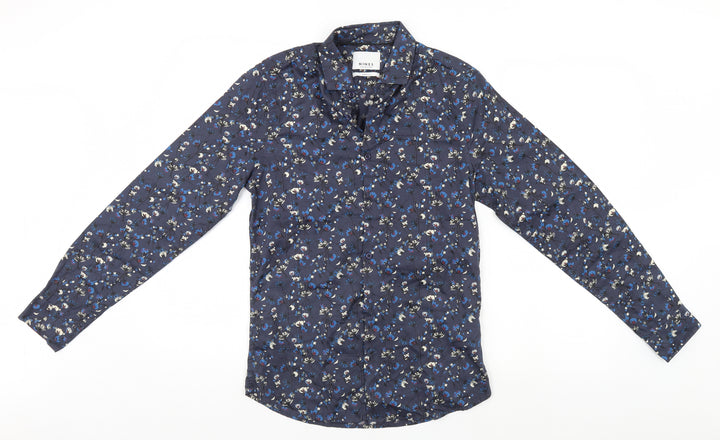 NINES Collection Womens Blue Floral  Basic Button-Up Size S