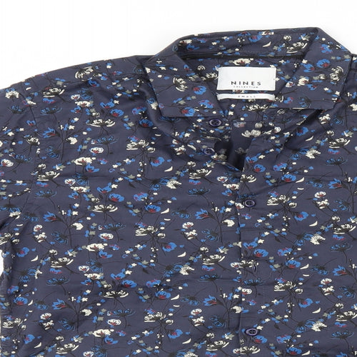 NINES Collection Womens Blue Floral  Basic Button-Up Size S
