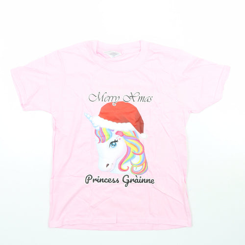 Gildan Girls Pink   Basic T-Shirt Size M  - Merry Christmas Unicorn Princess Grainne