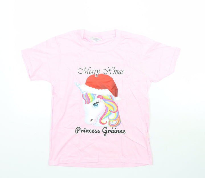 Gildan Girls Pink   Basic T-Shirt Size M  - Merry Christmas Unicorn Princess Grainne