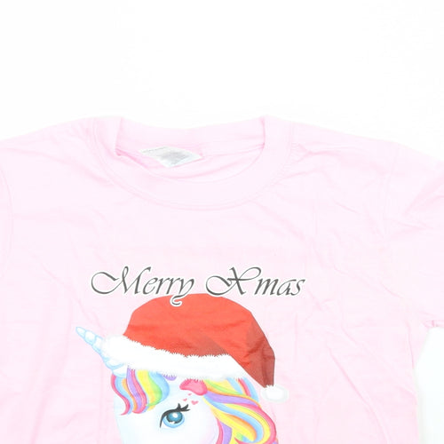 Gildan Girls Pink   Basic T-Shirt Size M  - Merry Christmas Unicorn Princess Grainne