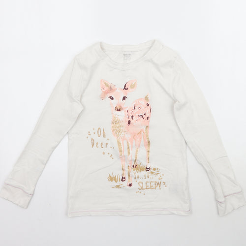 F&F Girls White   Top Pyjama Top Size 7-8 Years  - Oh Deer so so sleepy