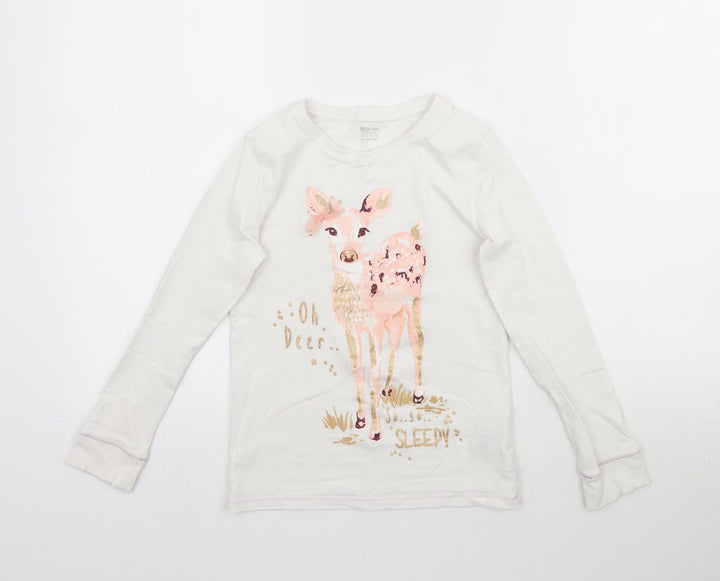 F&F Girls White Top Pyjama Top Size 7-8 Years - Oh Deer so so sleepy
