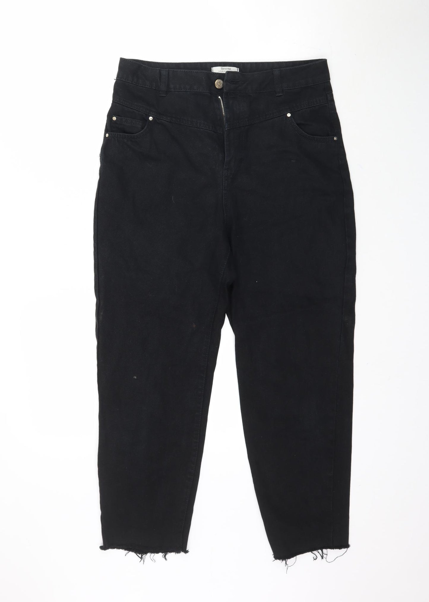 Bershka Womens Black  Denim Mom Jeans Size 12 L26 in - Raw hem