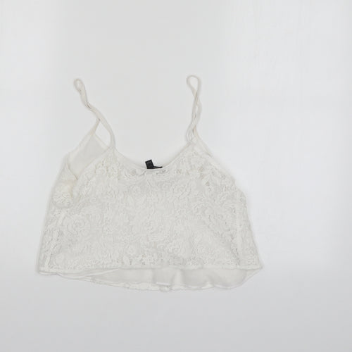 Top Shop Womens White Floral  Basic Blouse Size 6