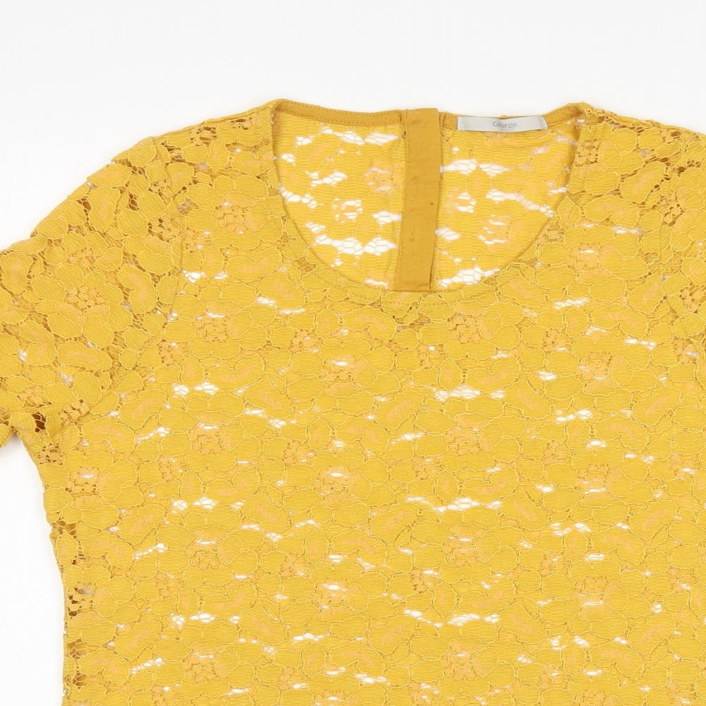 George Womens Gold Floral  Basic Blouse Size 12