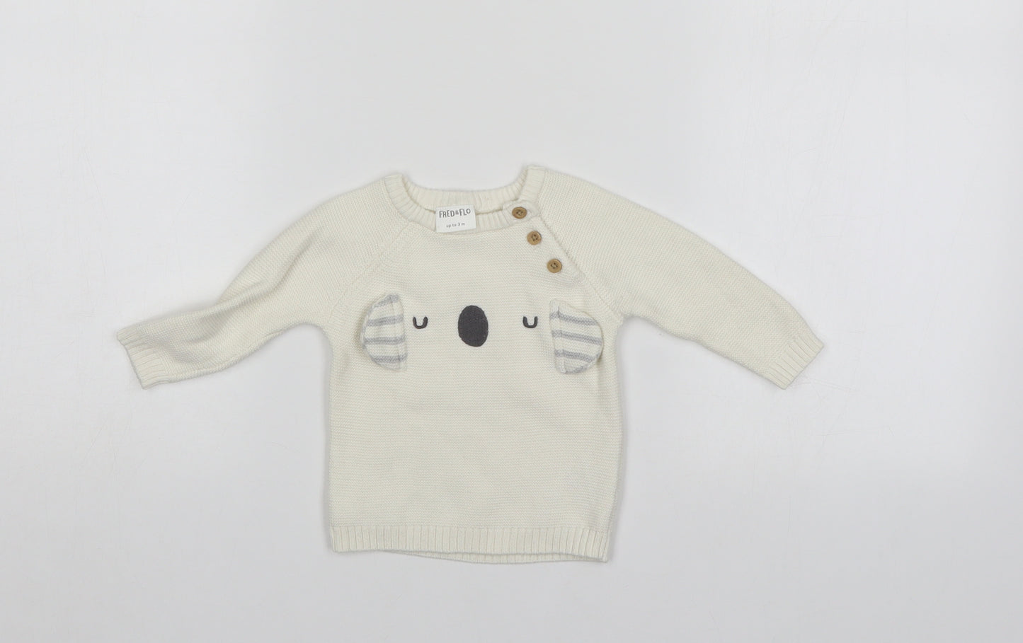Fred & Flo Baby White   Pullover Jumper Size 0-3 Months