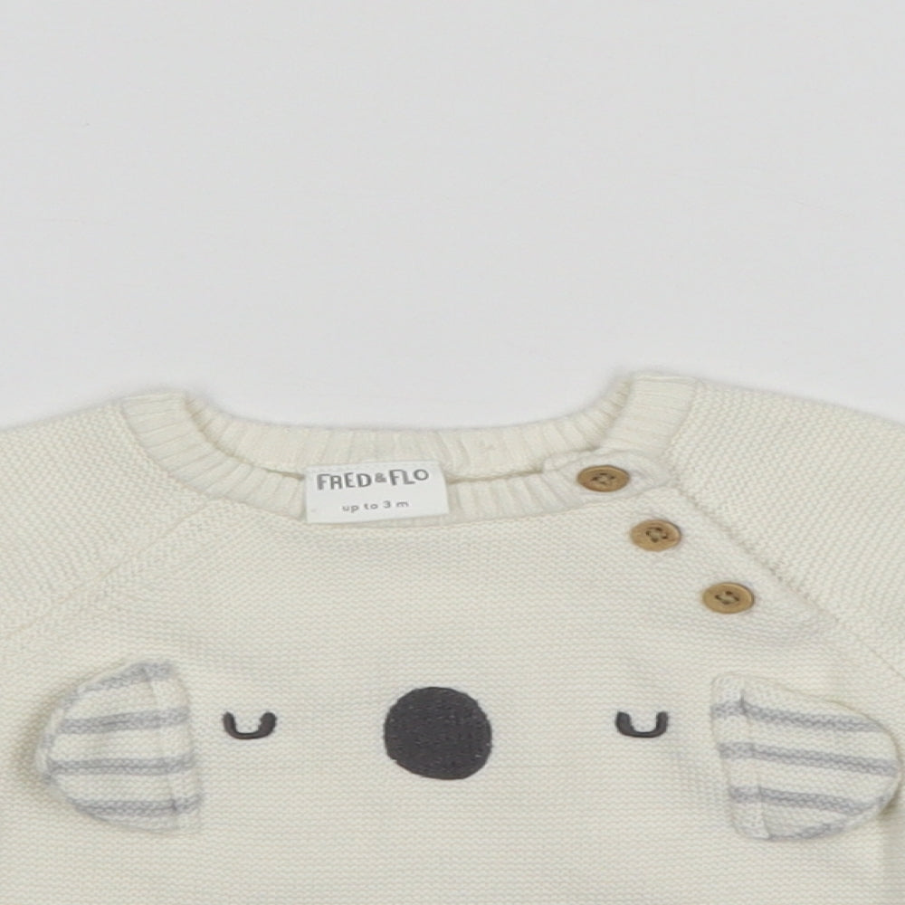 Fred & Flo Baby White   Pullover Jumper Size 0-3 Months