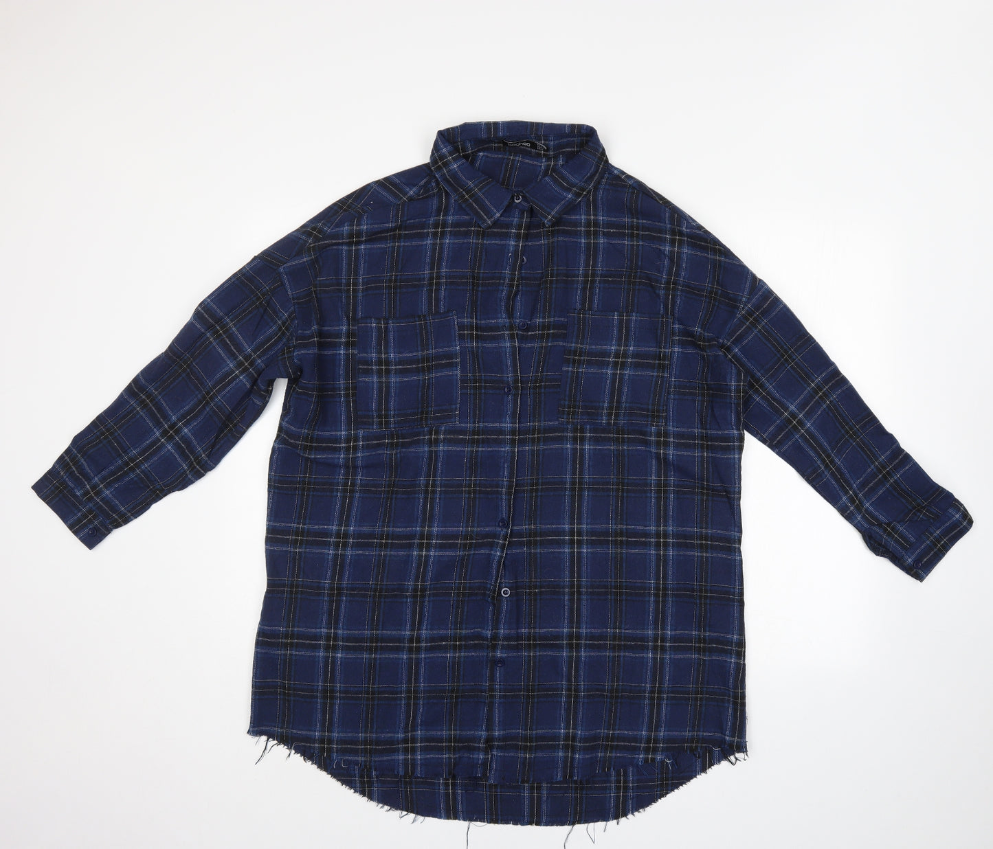 Boohoo Womens Blue Check   Button-Up Size 10