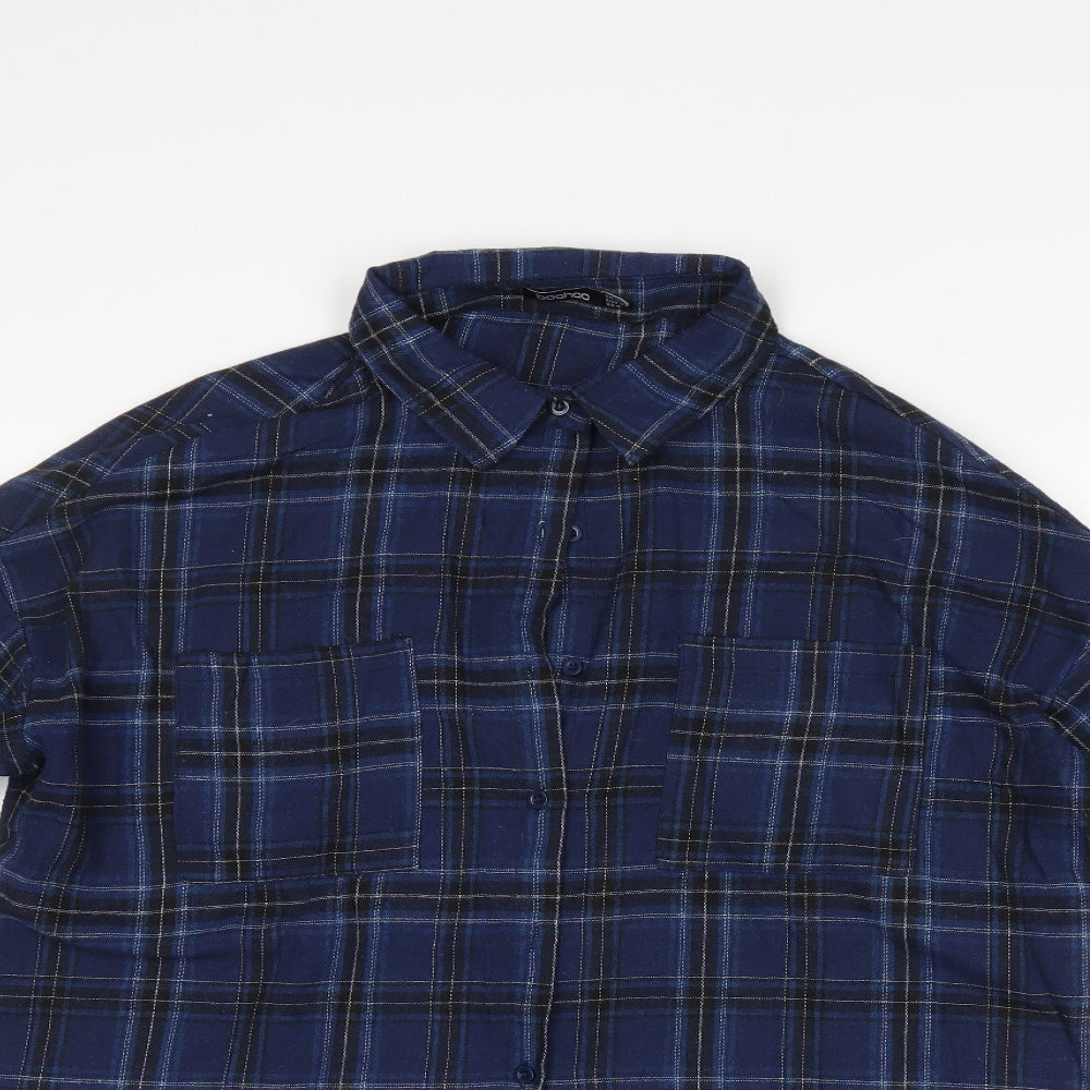 Boohoo Womens Blue Check   Button-Up Size 10