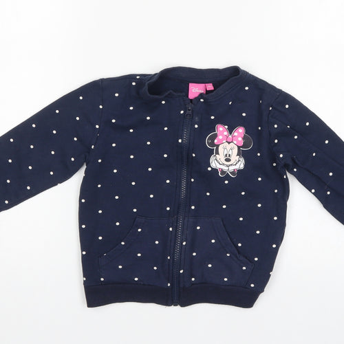 Disney Girls Blue Polka Dot  Full Zip Sweatshirt Size 4-5 Years  - Minnie mouse