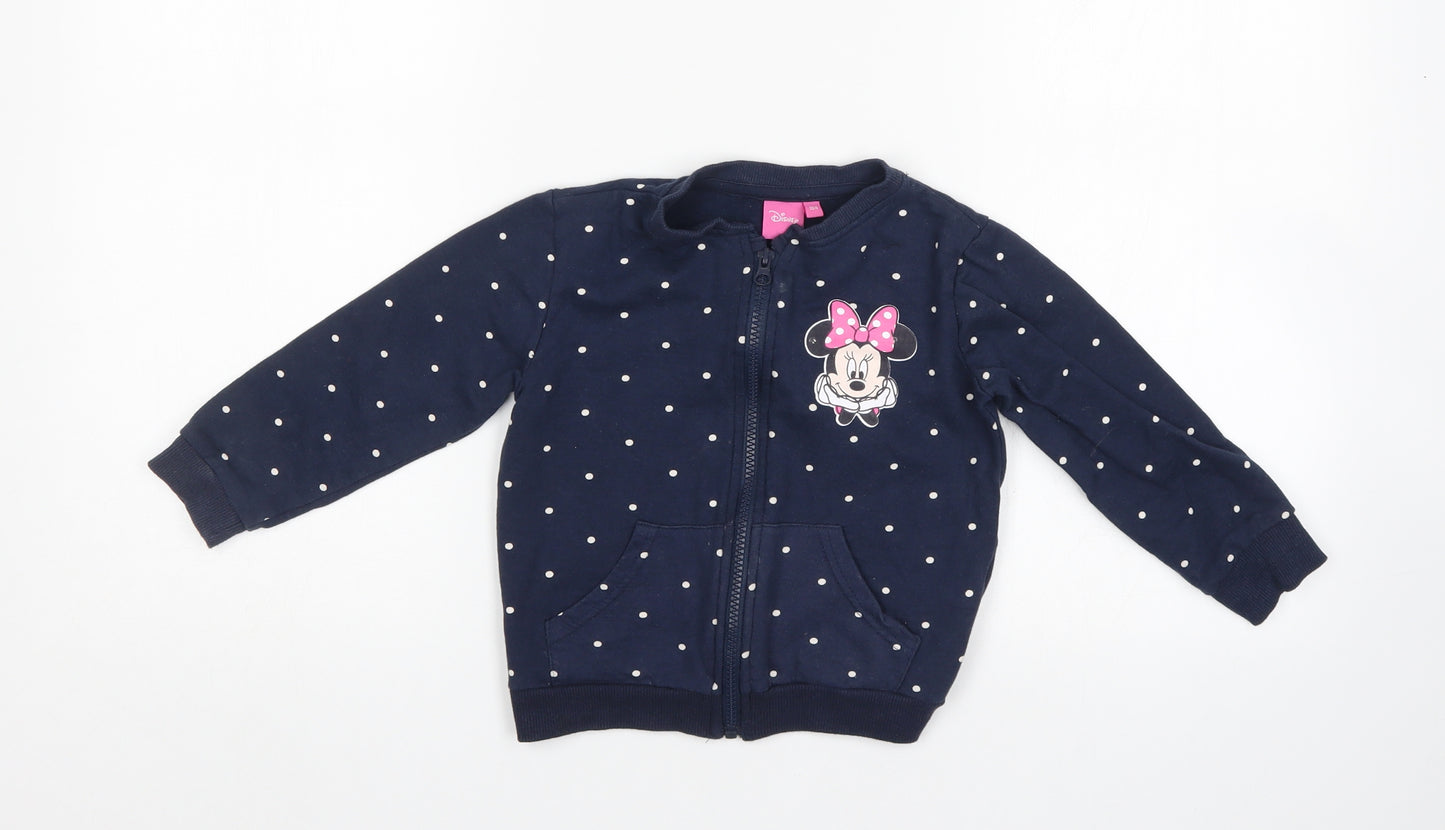 Disney Girls Blue Polka Dot  Full Zip Sweatshirt Size 4-5 Years  - Minnie mouse
