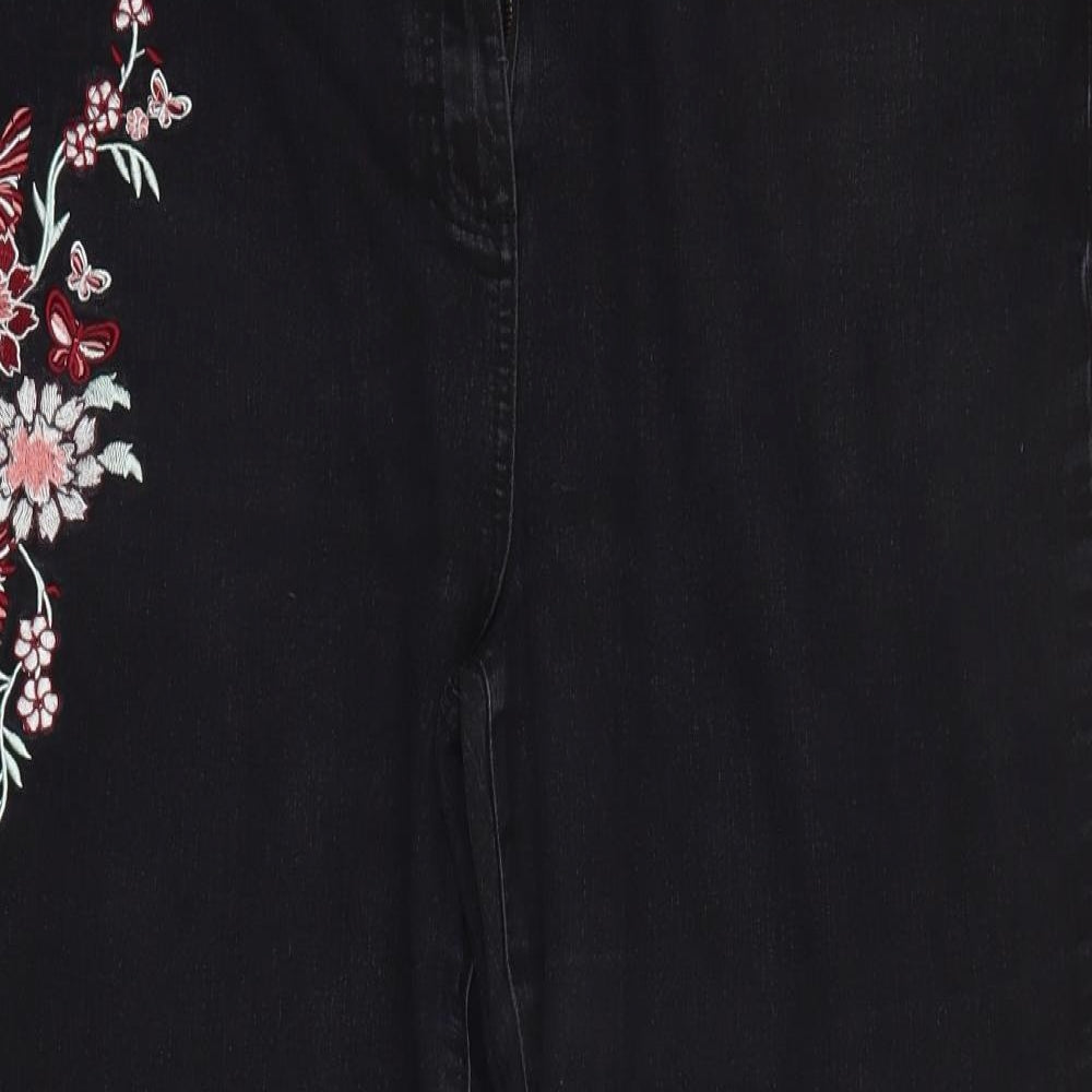 Bonmarché Womens Black Floral Denim Straight Jeans Size 22 L29 in