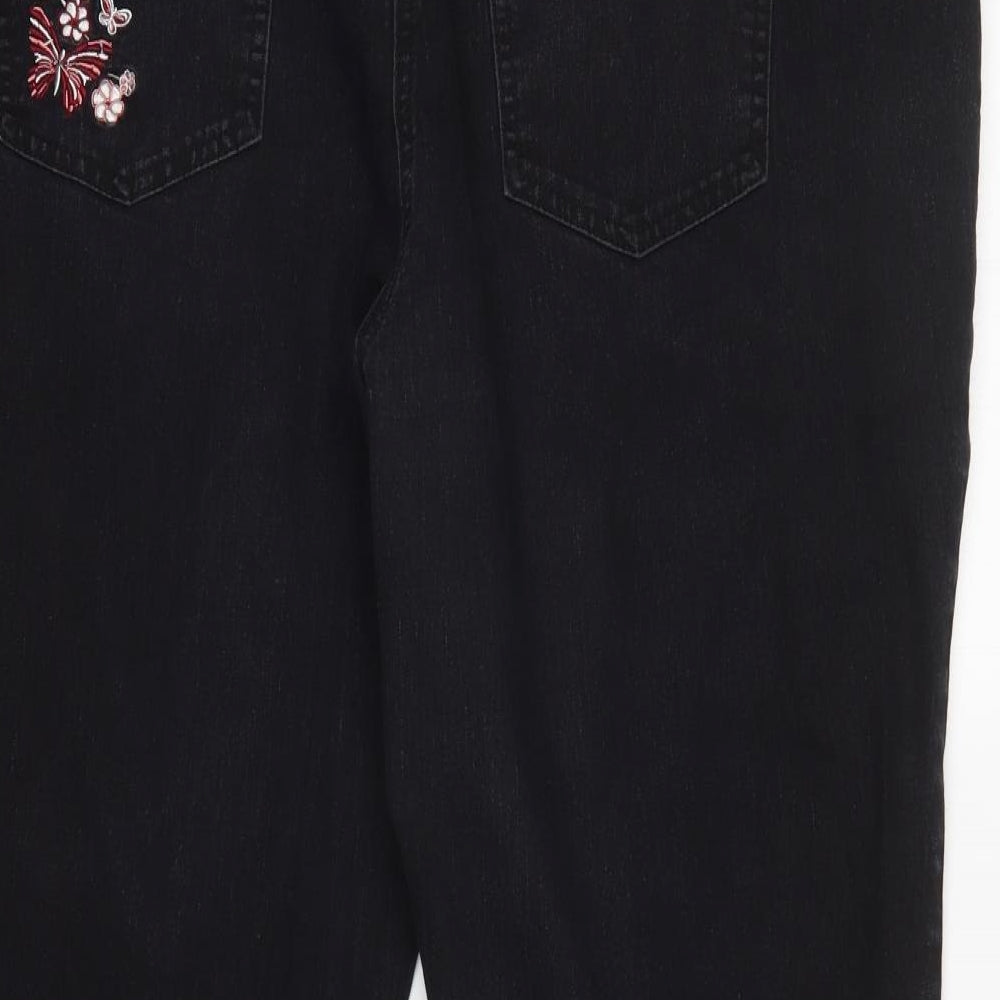 Bonmarché Womens Black Floral Denim Straight Jeans Size 22 L29 in