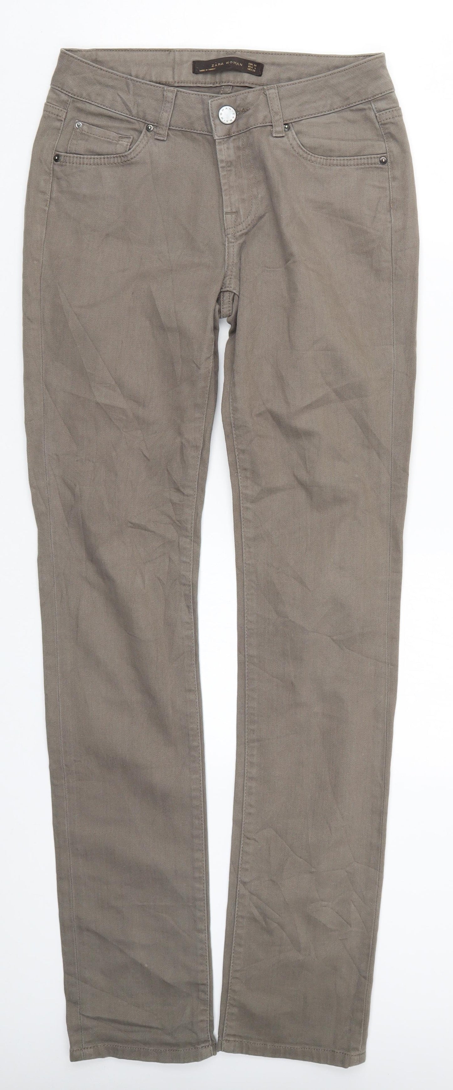 Zara Womens Green  Denim Straight Jeans Size 8 L33 in - Khaki Colour