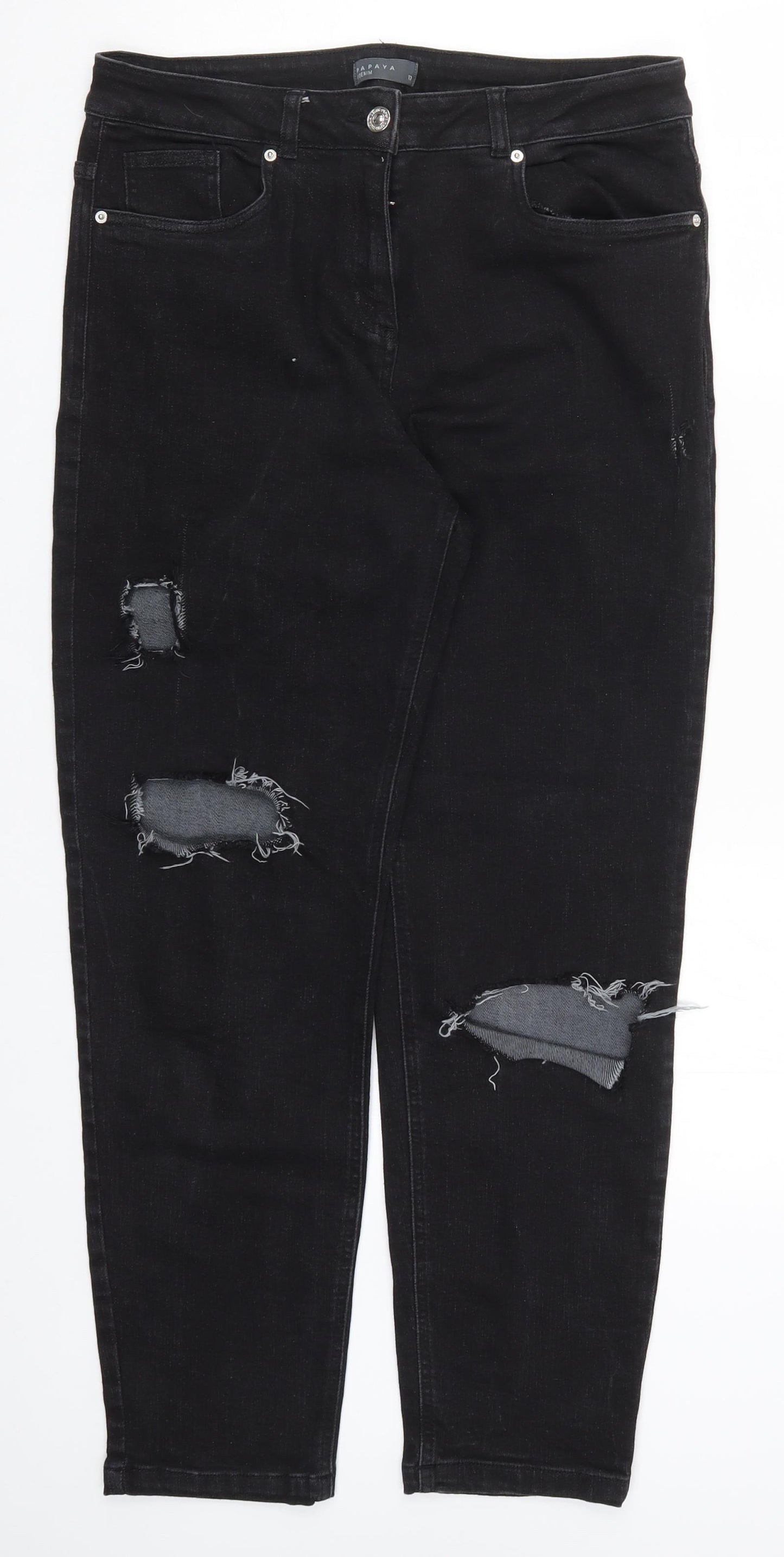 Papaya Womens Black  Denim Mom Jeans Size 12 L28 in