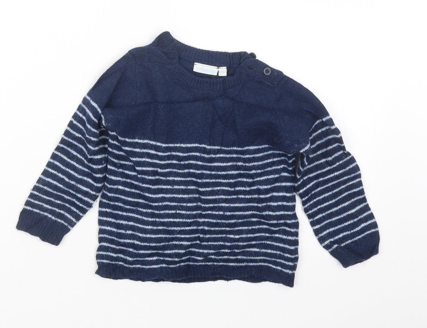JoJo Maman Bébé Boys Blue Striped Knit Pullover Jumper Size 2-3 Years