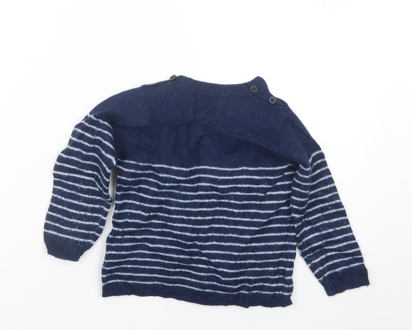 JoJo Maman Bébé Boys Blue Striped Knit Pullover Jumper Size 2-3 Years