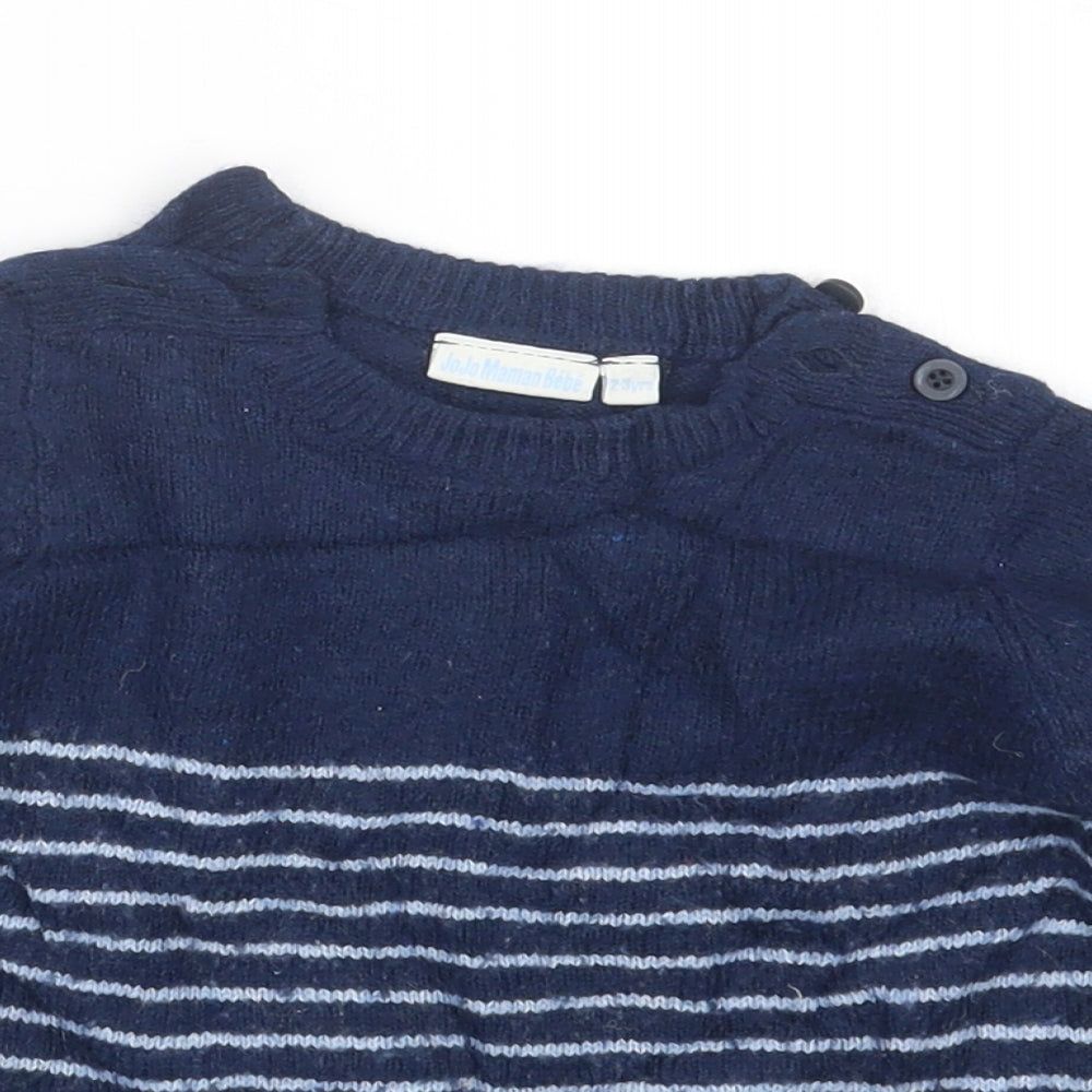 JoJo Maman Bébé Boys Blue Striped Knit Pullover Jumper Size 2-3 Years