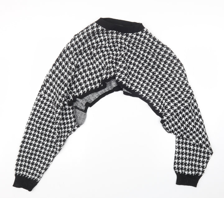 PRETTYLITTLETHING Womens Black Houndstooth Knit Pullover Jumper Size S