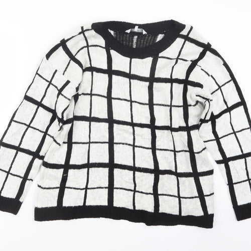 Peacocks Womens White Check Knit Pullover Jumper Size L