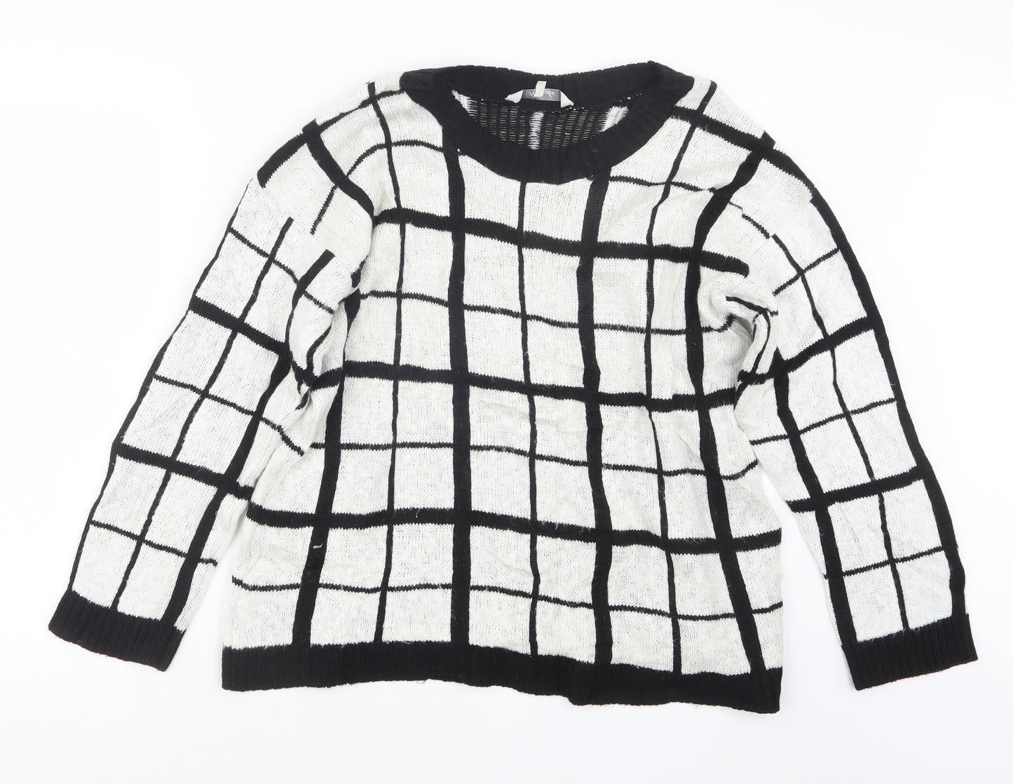 Peacocks Womens White Check Knit Pullover Jumper Size L
