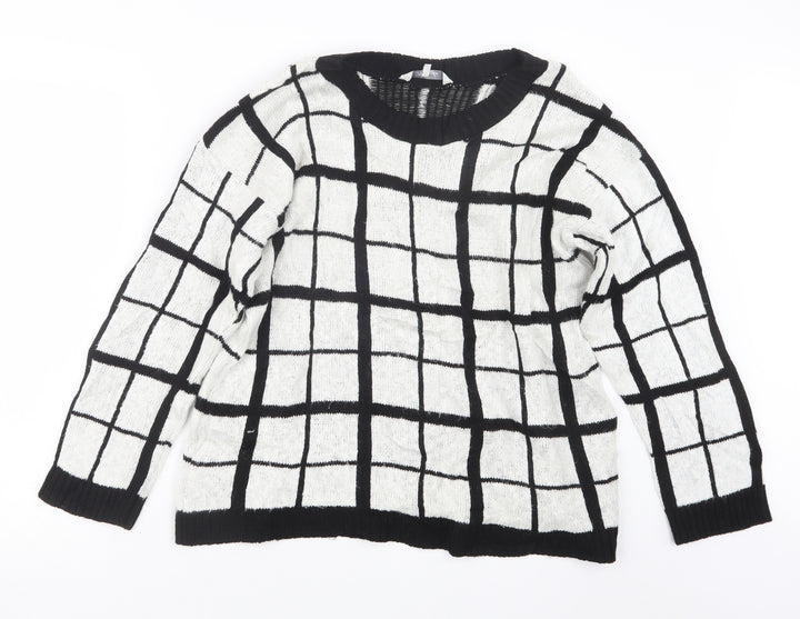 Peacocks Womens White Check Knit Pullover Jumper Size L