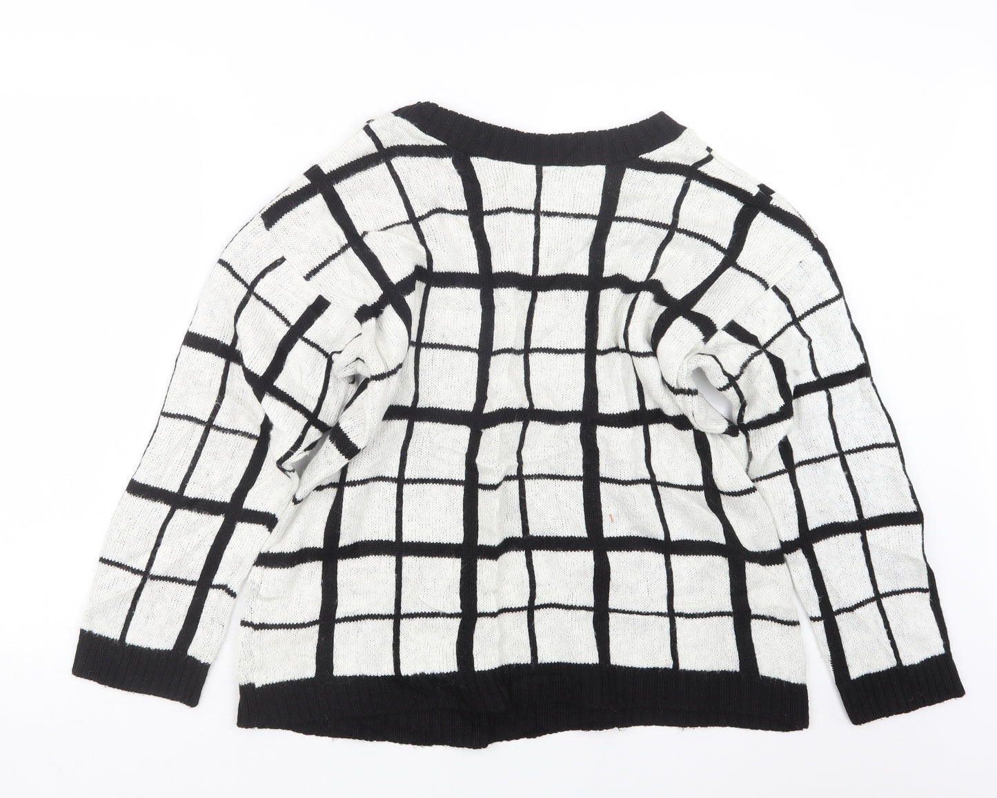 Peacocks Womens White Check Knit Pullover Jumper Size L