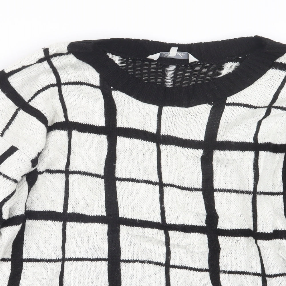 Peacocks Womens White Check Knit Pullover Jumper Size L