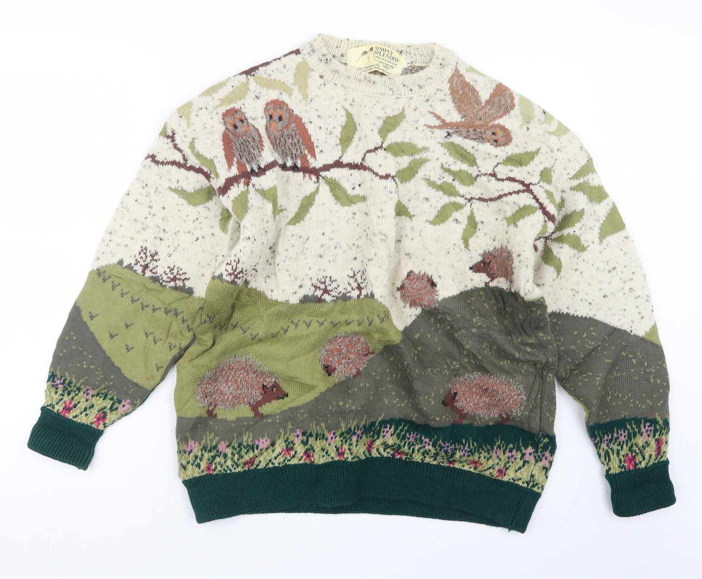 Simply Splendid Womens Green Geometric Knit Pullover Jumper Size XL