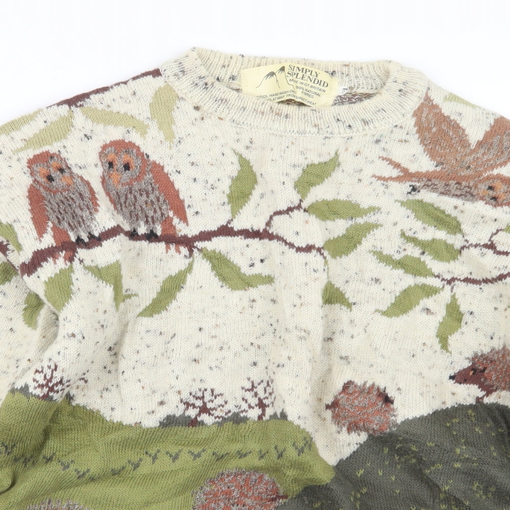 Simply Splendid Womens Green Geometric Knit Pullover Jumper Size XL