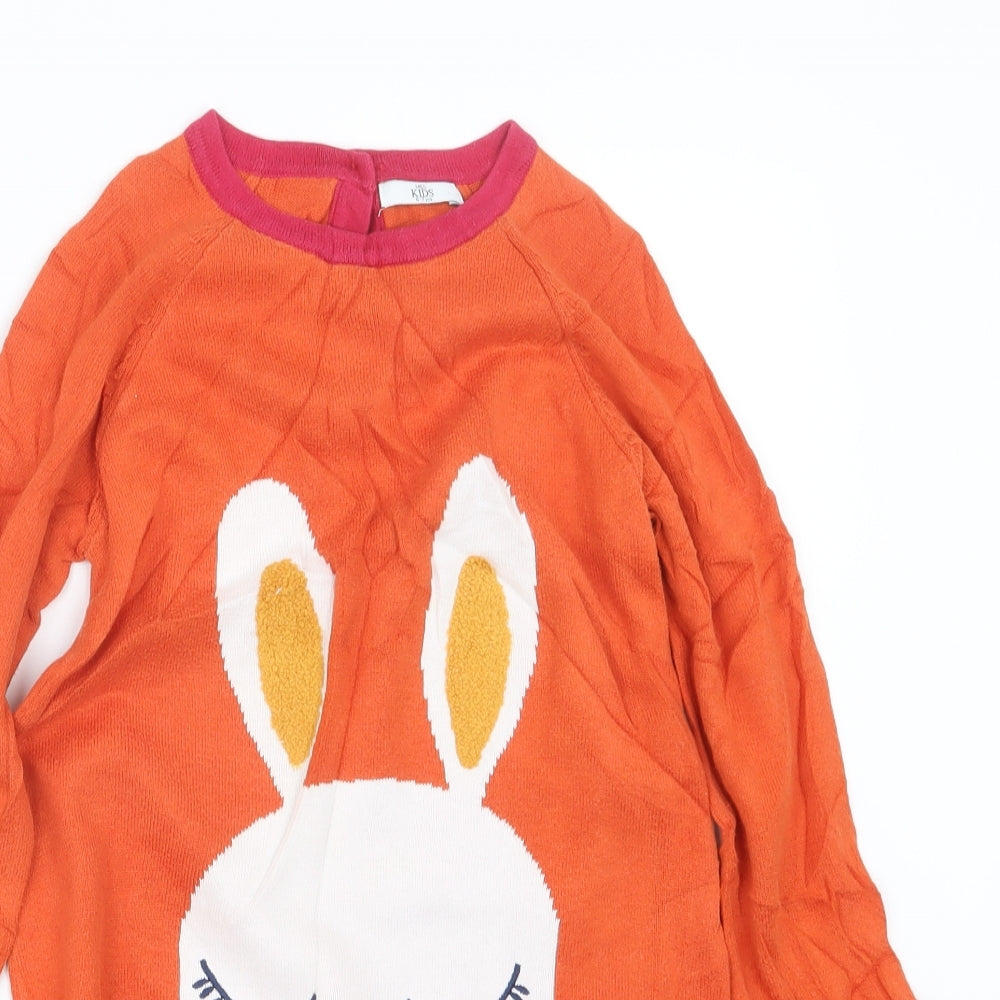 Marks and Spencer Girls Orange  Knit Pullover Jumper Size 6-7 Years