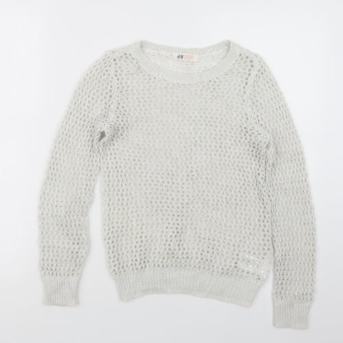H&M Girls White  Knit Pullover Jumper Size 9-10 Years